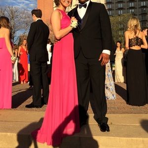 Pink Backless Mesh Design Prom Dress